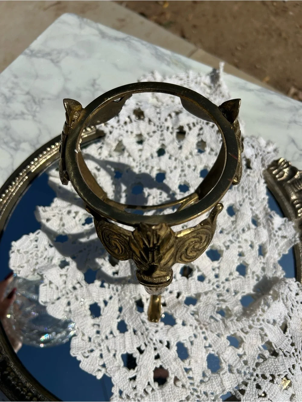 Brass Tripod Stand with Cut Crystal Globe - Clear